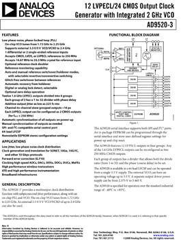 AD9520-3. 12 LVPECL/24 CMOS Output Clock Generator with Integrated 2 GHz VCO