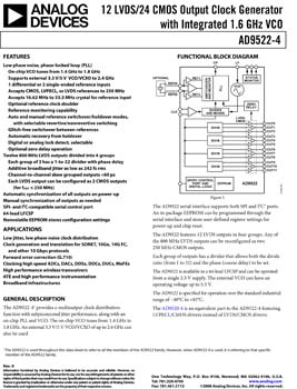 AD9522-4. 12 LVDS/24 CMOS Output Clock Generator with Integrated 1.6 GHz VCO