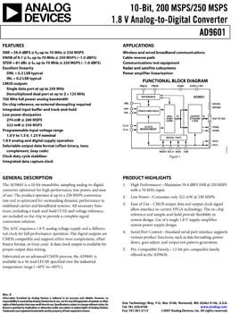 AD9601. 10-Bit, 200 MSPS/250 MSPS 1.8 V Analog-to-Digital Converter
