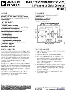 AD9626. 12-Bit, 170 MSPS/210 MSPS/250 MSPS, 1.8 V Analog-to-Digital Converter
