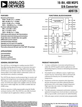 AD9726. 16-Bit, 400 MSPS TxDAC+(r) D/A Converter 