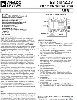 AD9761. 10-Bit, Complete, 40 MSPS, dual Transmit D/A Converter