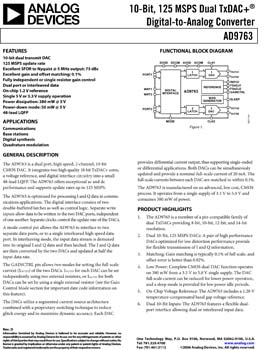AD9763. 10-Bit, 125 MSPS Dual TxDAC+(r) Digital-to-Analog Converter