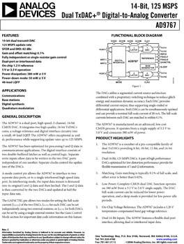 AD9767. 14-Bit, 125 MSPS Dual TxDAC+(r) Digital-to-Analog Converter