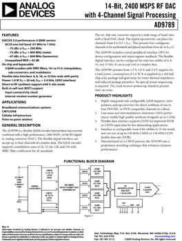 AD9789. 14-Bit, 2400 MSPS TxDAC+ with 4-Channel Signal Processing