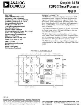 AD9814. Low Power 14-Bit, 3-Channel CCD Signal Processor with Progammable Serial Interface and Byte-Wide Data Output Format