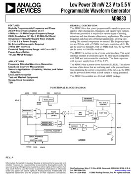AD9833. +2.3 V to +5.5 V, Low Power (20 mW),  Programmable Waveform Generator in 10-Pin µSOIC Package
