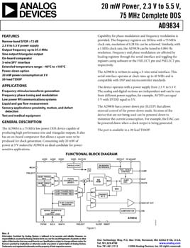 AD9834. 20 mW Power, 2.3 V to 5.5 V, 75 MHz Complete DDS