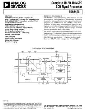 AD9840A. Complete 10-Bit, 40 MHz CCD Signal Processor