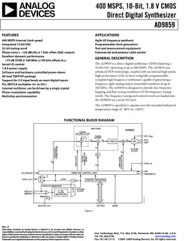 AD9859. 400 MSPS 10-Bit DAC 1.8 V CMOS Direct Digital Synthesizer
