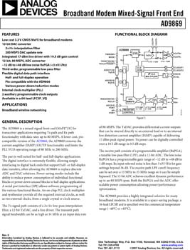 AD9869. Broadband Modem Mixed-Signal Front End