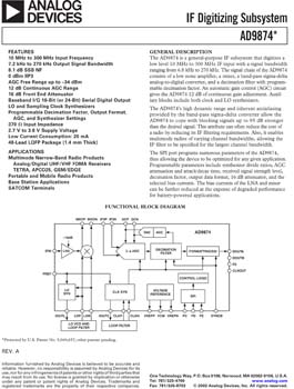 AD9874. Low Power IF Digitizing Subsystem