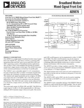 AD9876. 12 Bit Broadband Modem Mixed Signal Front End (MxFE®)