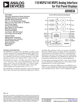 AD9883A. Highly Integrated Graphics Interface Chip Includes Three 8-Bit/110 MSPS ADCs