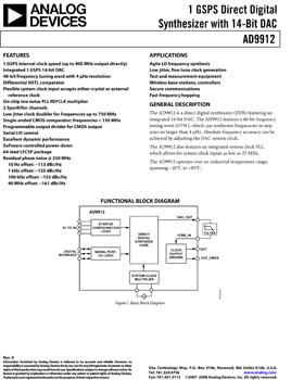AD9912. 1 GSPS Direct Digital Synthesizer with 14-Bit DAC