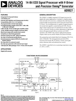 AD9927. 14-Bit CCD Signal Processor with V-Driver and Precision Timing(tm) Generator