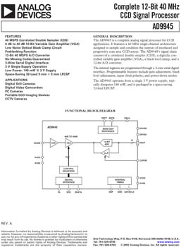 AD9945. Complete 12-Bit 40 MHz CCD Signal Processor