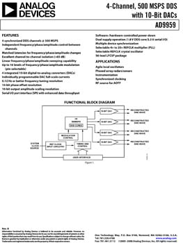AD9959. 4 Channel 500 MSPS DDS with 10-bit DACs
