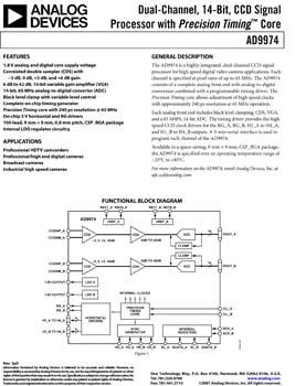 AD9974. Dual-Channel, 14-bit, CCD Signal Processor with Precision Timing(tm) Core