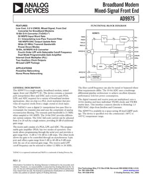AD9975. Integrated Single Supply Broadband Modem Mixed Signal Front End (MxFE(r)) 