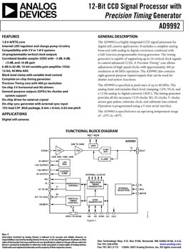 AD9992. 12-Bit CCD Signal Processor with Precision Timing(tm) Generator