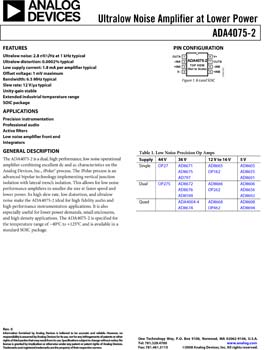 ADA4075-2. Ultralow Noise Amplifier at Lower Power