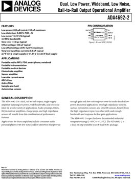 ADA4692-2. Dual, Low Power, Wideband, Low Noise, Rail-to-Rail Output Op Amp