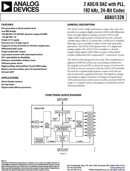 ADAU1328. 2 ADC/8 DAC with PLL, 192 kHz, 24-Bit Codec