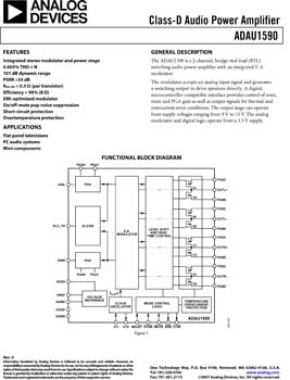 ADAU1590. Class-D Audio Power Amplifier
