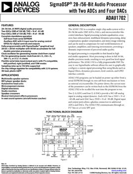 ADAU1702. SigmaDSP(r) 28-/56-Bit Audio Processor with Two ADCs and Four DACs