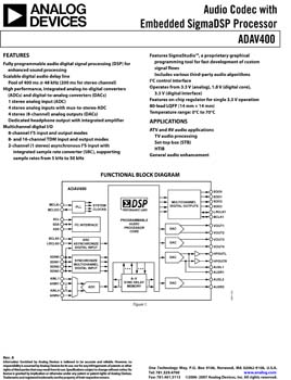 ADAV400. Audio Codec with Embedded SigmaDSP(r) Processor