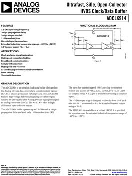 ADCLK914. Ultrafast, SiGe, Open-Collector HVDS Clock/Data Buffer