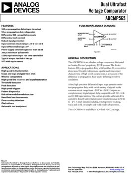 ADCMP565. Dual Ultrafast Voltage Comparator (Formerly the AD53519)
