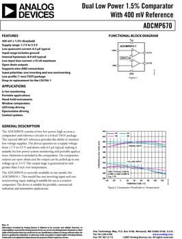 ADCMP670. Dual Low Power 1.5% Comparator With 400 mV Reference