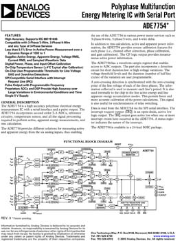 ADE7754. Poly Phase Multi-functional Metering IC With Serial Port 