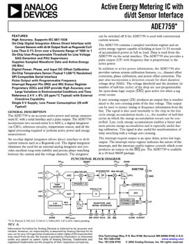 ADE7759. Single-Phase Metering IC with di/dt Input (Serial-Port Interface).