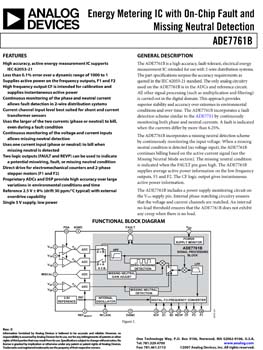ADE7761B. Energy Metering IC with On-Chip Fault and Missing Neutral Detection
