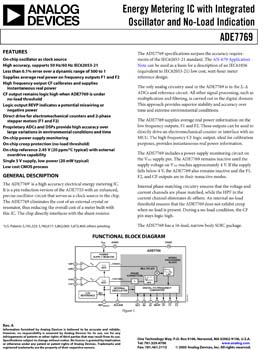 ADE7769. Single Phase Energy Metering IC with Integrated Oscillator and no-load indication