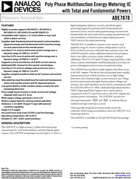 ADE7878. Poly Phase Multifunction Energy Metering IC with Total and Fundamental Powers