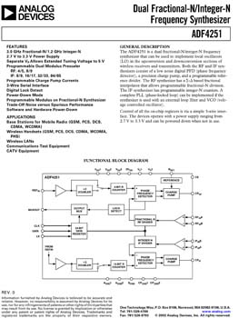ADF4251. Lowest Phase Noise PLL Synthesizer using Fractional-N Technology 