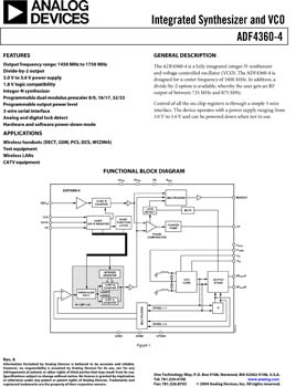ADF4360-4. Integrated Integer-N Synthesizer and VCO - Output Frequency 1450 to 1750