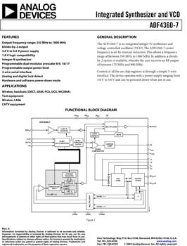 ADF4360-7. Integrated Integer-N Synthesizer and VCO - Output Frequency 350 to 1800