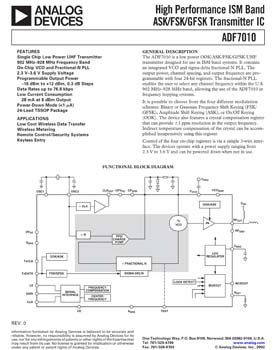 ADF7010. High Performance ISM Band ASK/FSK/GFSK Transmitter IC 