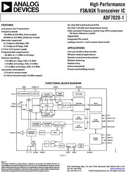 ADF7020-1. High Performance, ISM Band, FSK/ASK Transceiver IC