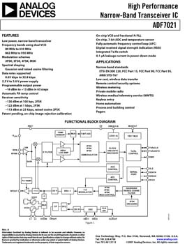 ADF7021. High Performance Narrowband ISM Transceiver IC