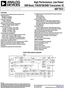 ADF7023. High Performance, Low Power ISM Band, FSK/GFSK/OOK Transceiver IC