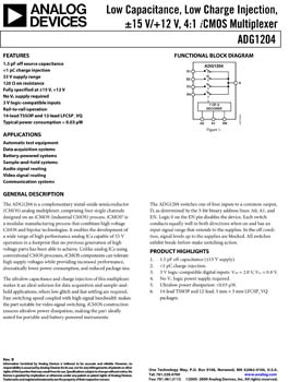 ADG1204. Low Capacitance, Low Charge Injection, iCMOS(tm) ± 15/12 V 4:1 Multiplexer