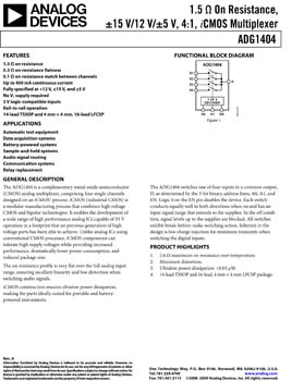 ADG1404. 1.8 ohm Maximum On Resistance, ±15 V/12 V/±5 V, 4:1, iCMOS Multiplexer
