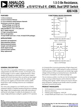 ADG1436. 1.5 ohm On Resistance, ±15 V/12 V/±5 V, iCMOS, Dual SPDT Switch