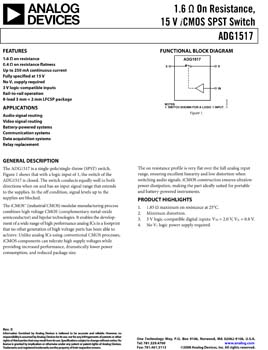 ADG1517. 1.6 ohm On Resistance, 15 V iCMOS SPST Switch